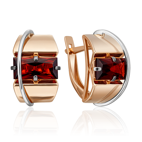 Серьги с английским замком из комбинированного золота с гранатом 02-4423-00-204-1111-46