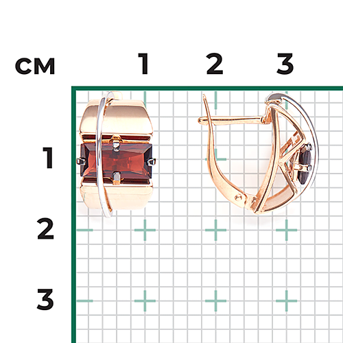 Серьги с английским замком из комбинированного золота с гранатом 02-4423-00-204-1111-46