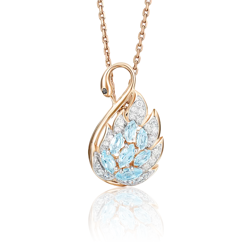 Подвеска «Лебедь» из красного золота с топазами и фианитами 03-2497-00-207-1110-46