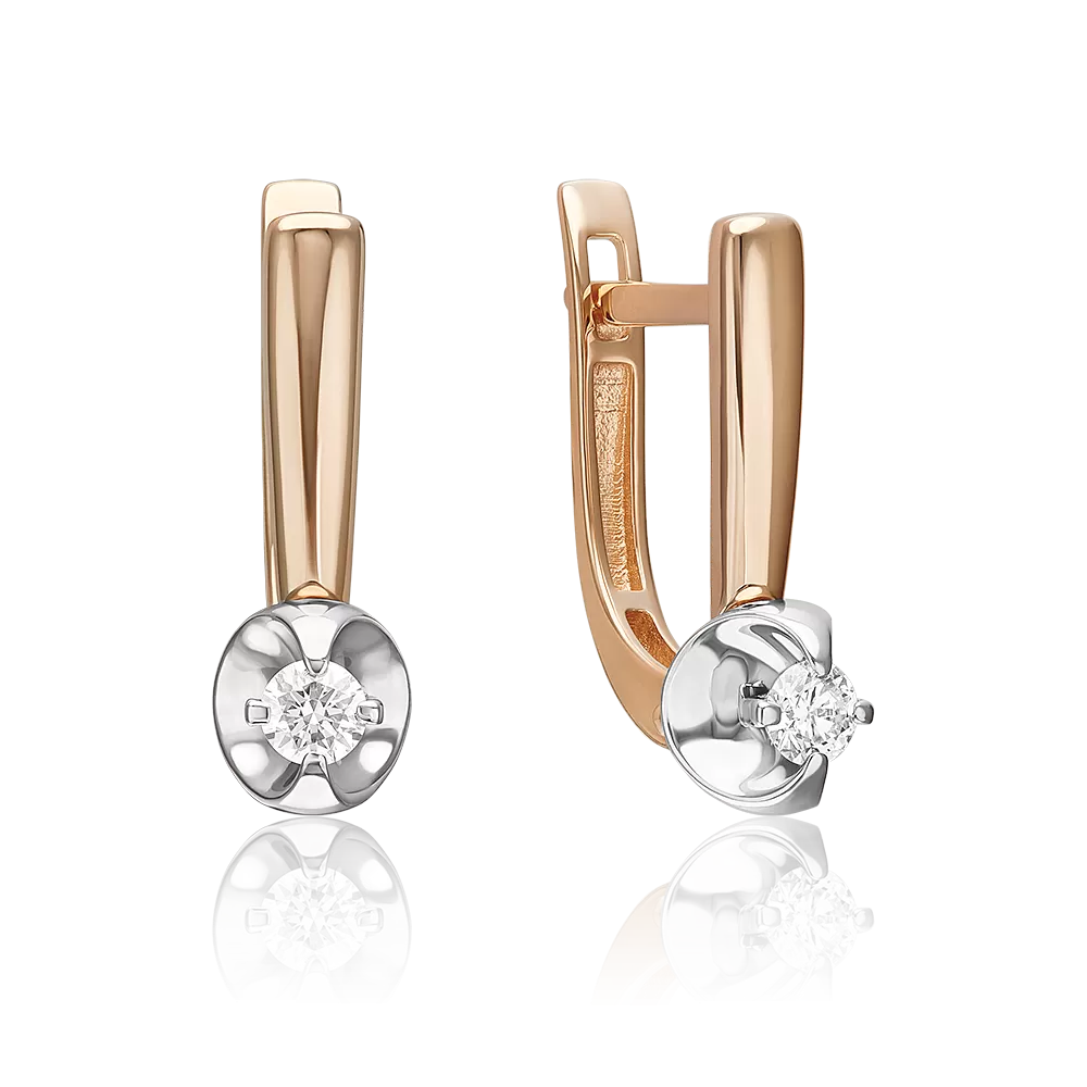 Серьги с английским замком из комбинированного золота с бриллиантом 02-5357-00-101-1111