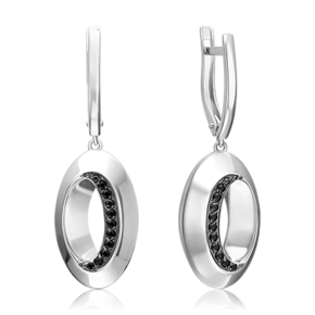 Серьги с английским замком из серебра с чёрными фианитами 02-5080-00-402-0200