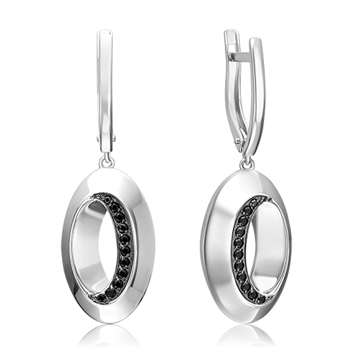 Серьги с английским замком из серебра с чёрными фианитами 02-5080-00-402-0200