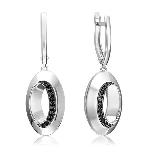Серьги с английским замком из серебра с чёрными фианитами 02-5080-00-402-0200