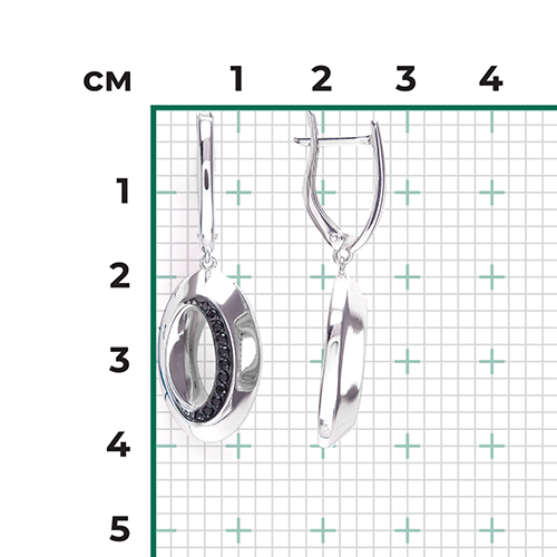 Серьги с английским замком из серебра с чёрными фианитами 02-5080-00-402-0200