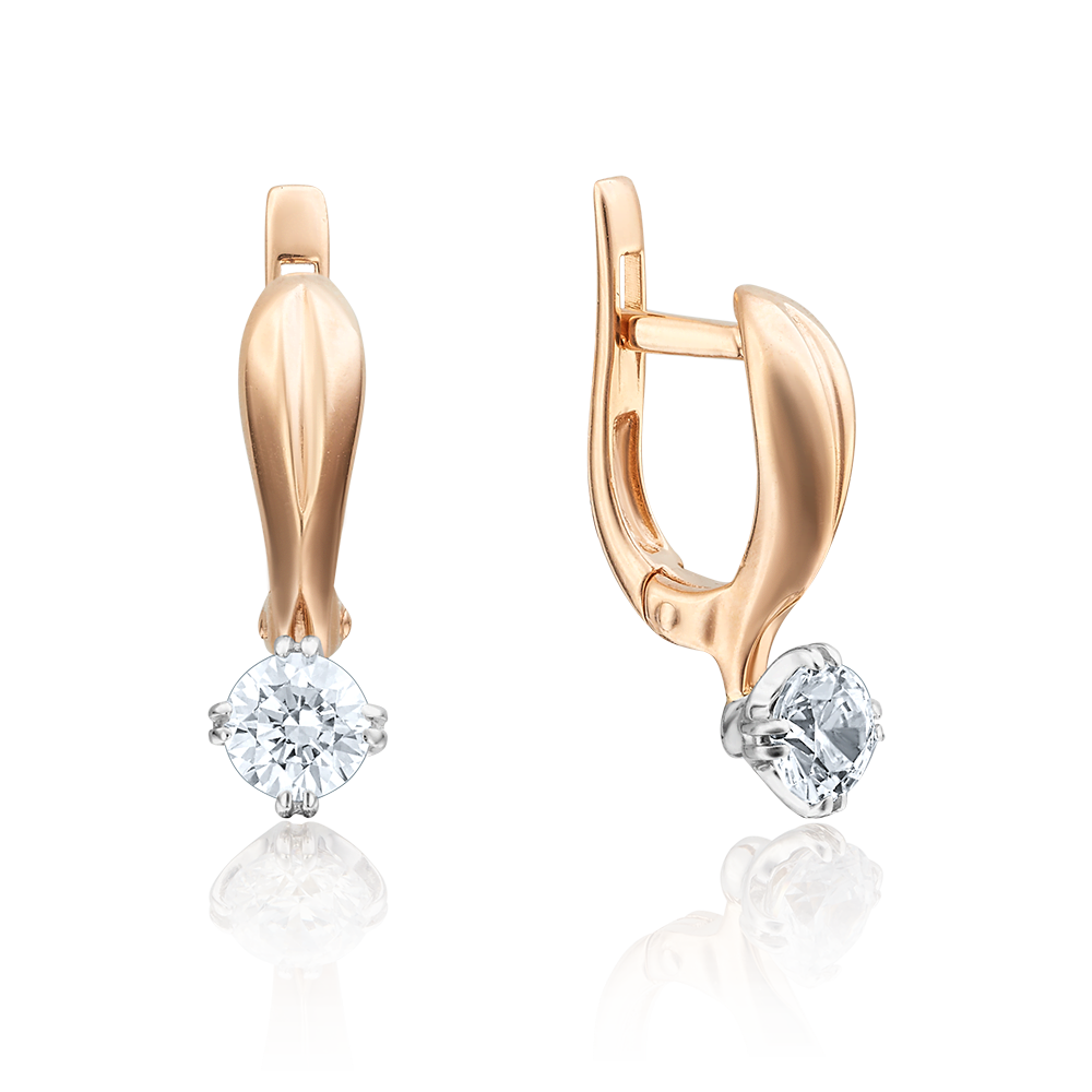 Серьги с английским замком из комбинированного золота с фианитом 02-2228-00-401-1111-03