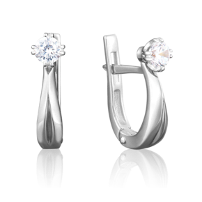 Серьги с английским замком из белого золота с бриллиантом 02-0501-00-101-1120-30