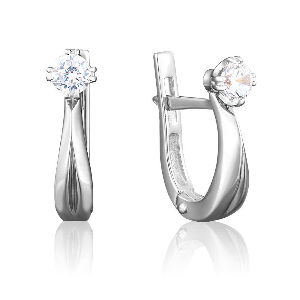 Серьги с английским замком из белого золота с бриллиантом 02-0501-00-101-1120-30