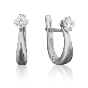 Серьги с английским замком из белого золота с бриллиантом