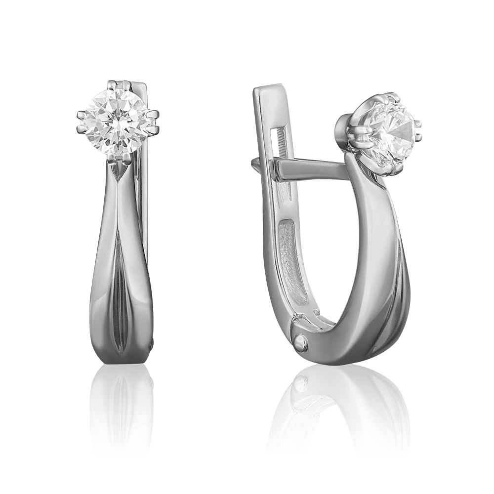 Серьги с английским замком из белого золота с бриллиантом 02-0503-00-101-1120-30