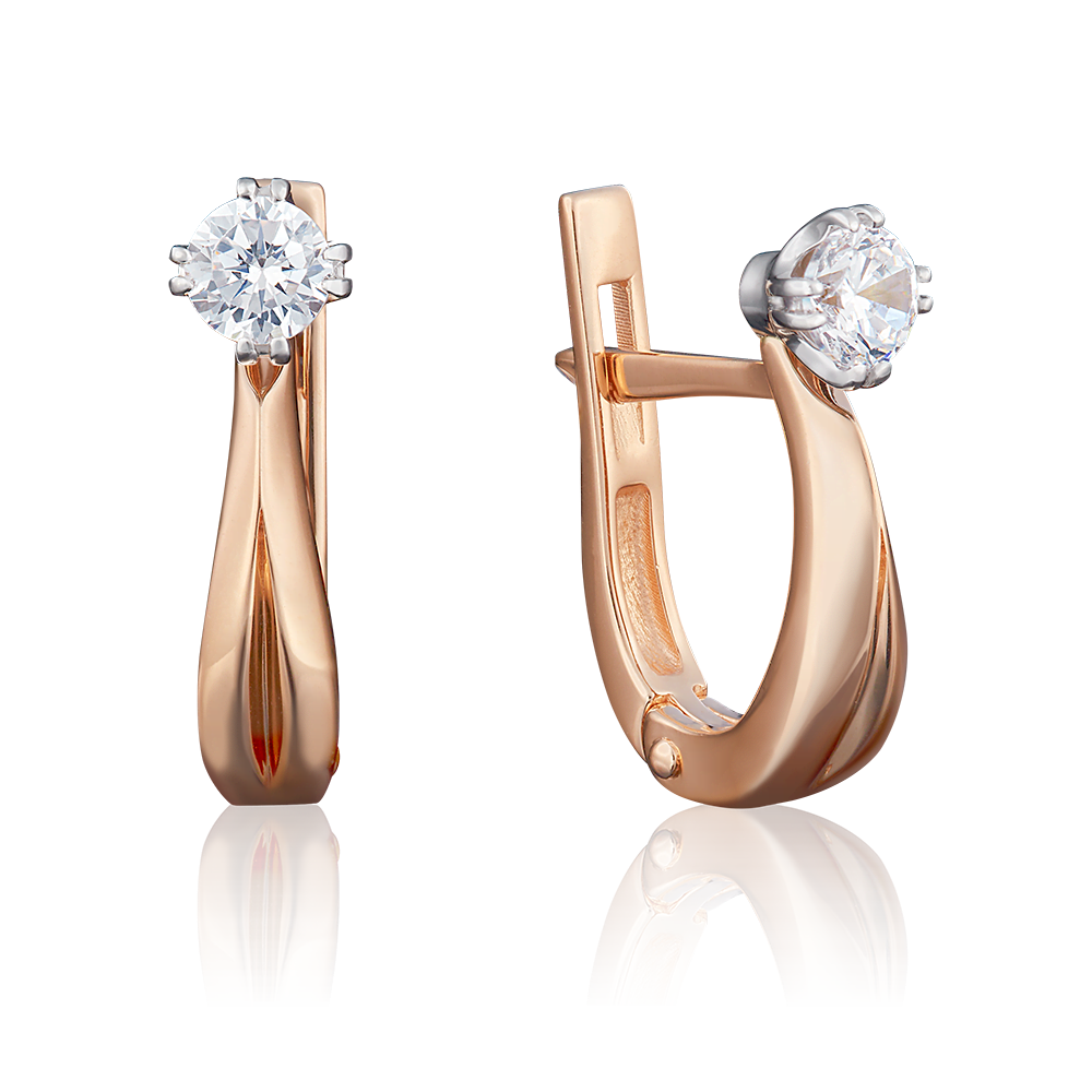 Серьги с английским замком из комбинированного золота с бриллиантом 02-0504-00-101-1111-30