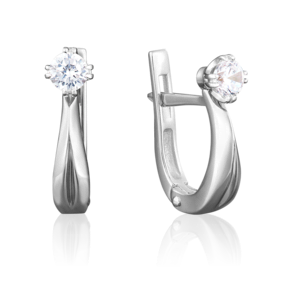 Серьги с английским замком из белого золота с бриллиантом 02-0505-00-101-1120-30