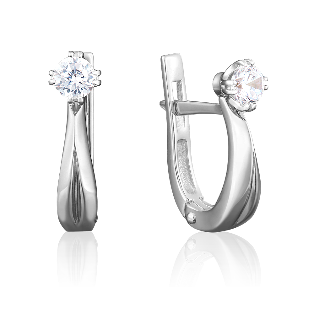 Серьги с английским замком из белого золота с бриллиантом 02-0505-00-101-1120-30