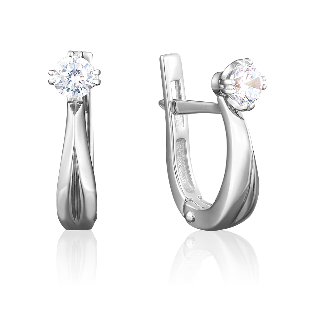 Серьги с английским замком из белого золота с бриллиантом 02-0507-00-101-1120-30