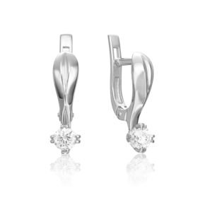 Серьги с английским замком из белого золота с бриллиантом