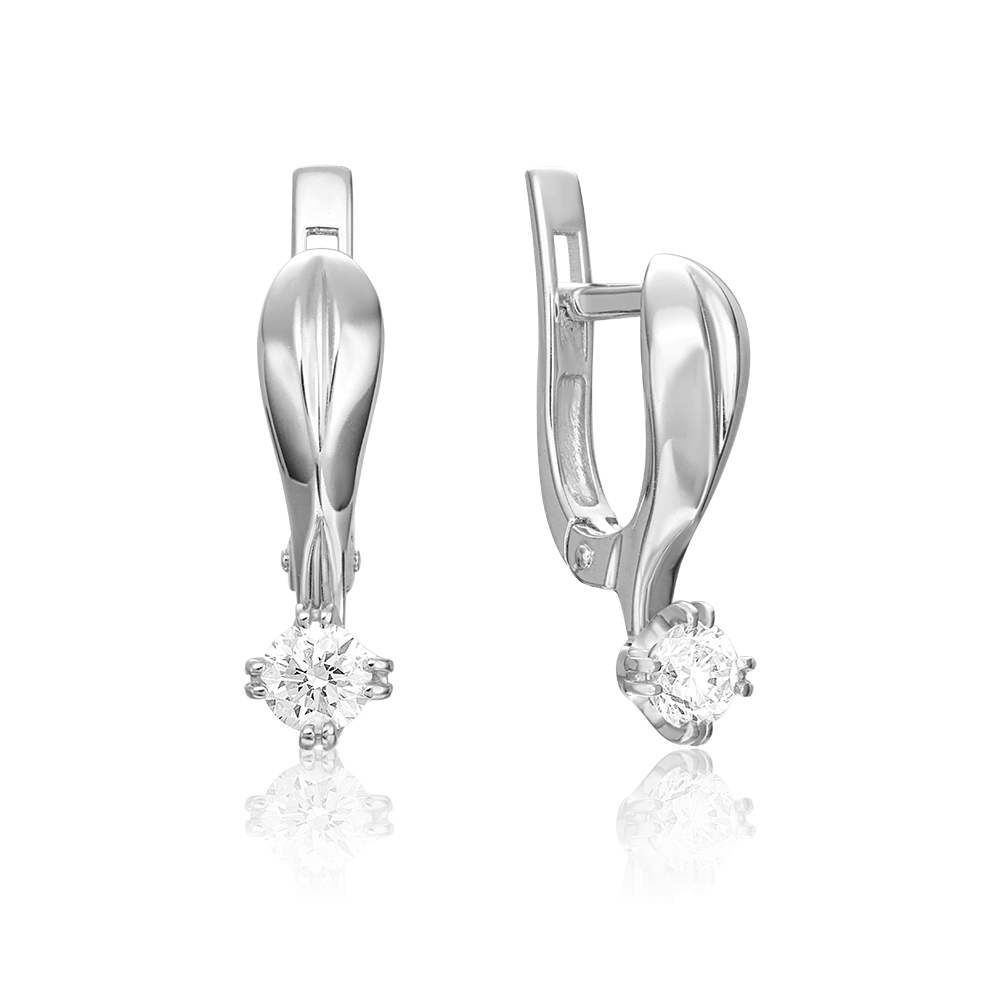 Серьги с английским замком из белого золота с бриллиантом 02-0509-00-101-1120-30