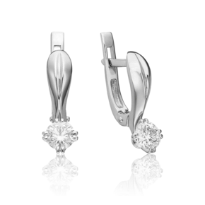 Серьги с английским замком из белого золота с бриллиантом