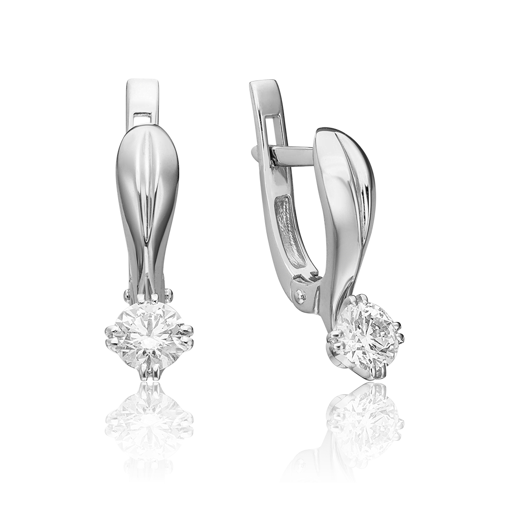 Серьги с английским замком из белого золота с бриллиантом 02-0511-00-101-1120-30