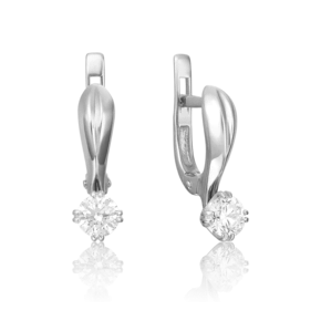 Серьги с английским замком из белого золота с бриллиантом