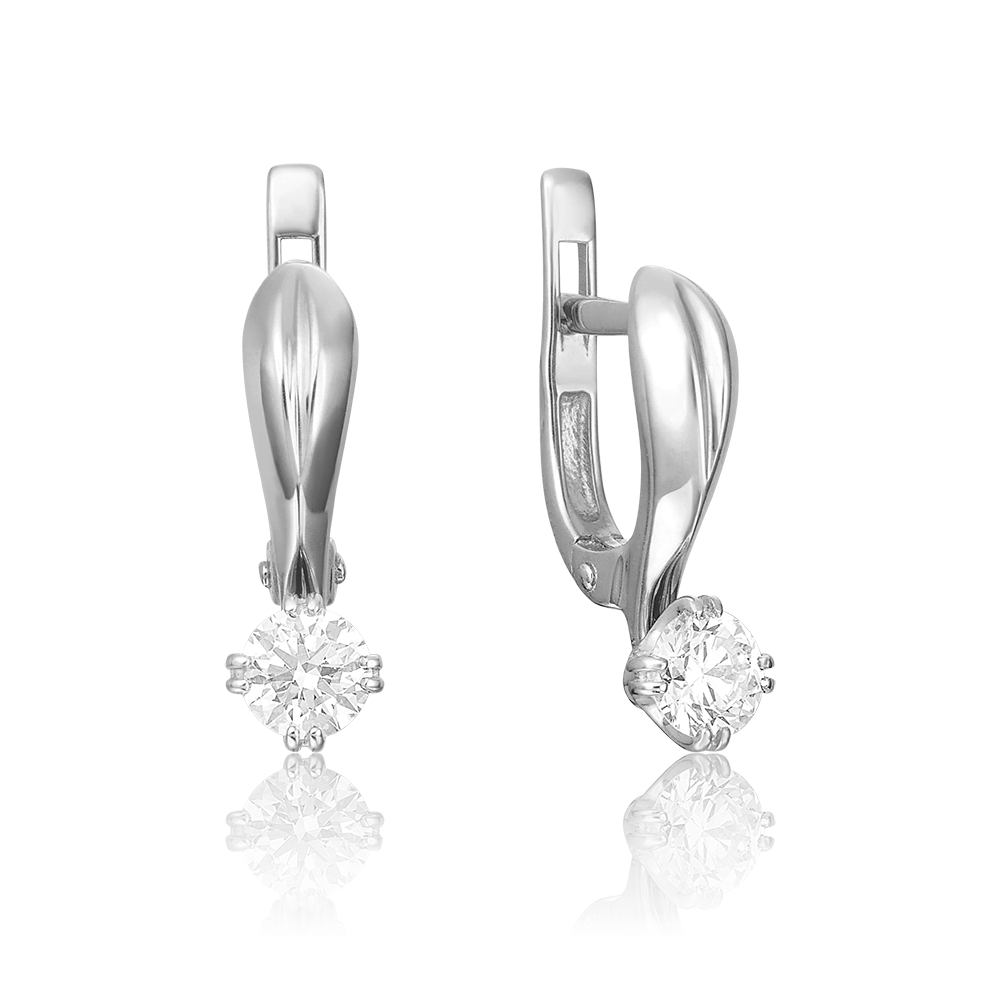 Серьги с английским замком из белого золота с бриллиантом 02-0513-00-101-1120-30