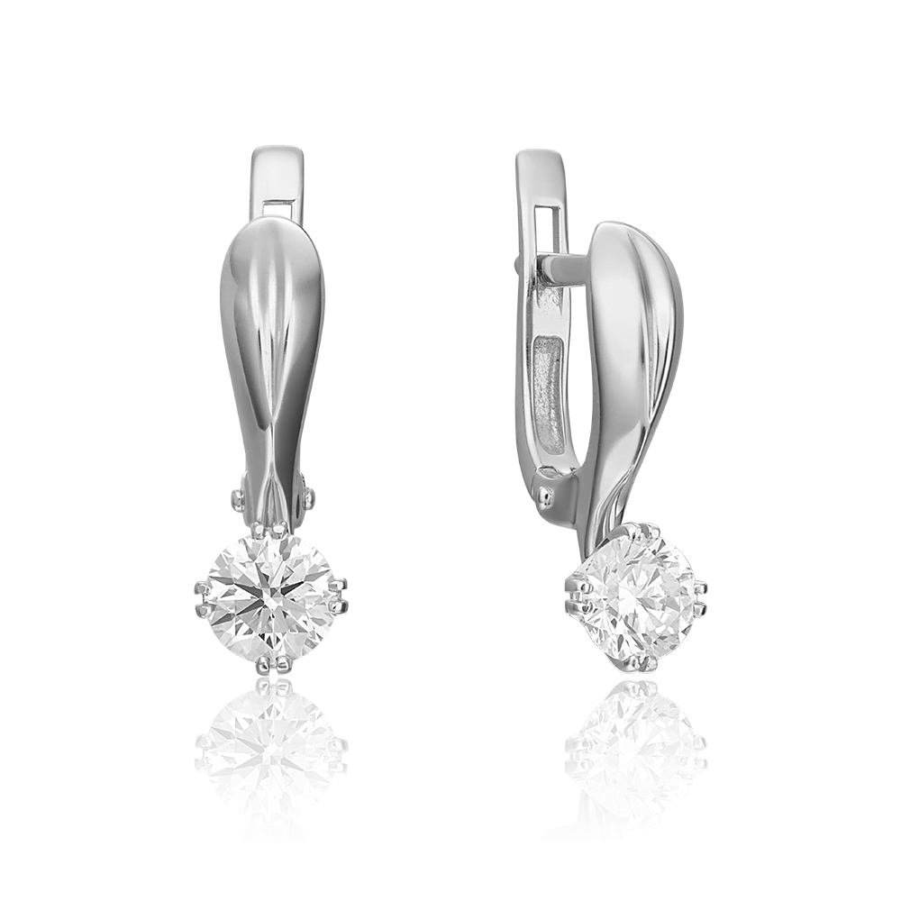 Серьги с английским замком из белого золота с бриллиантом 02-0515-00-101-1120-30