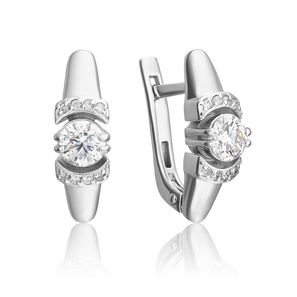 Серьги с английским замком из белого золота с бриллиантами 02-0605-00-101-1120-30