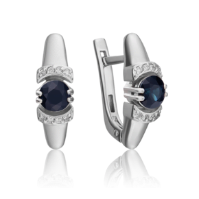 Серьги с английским замком из белого золота с сапфиром и бриллиантами