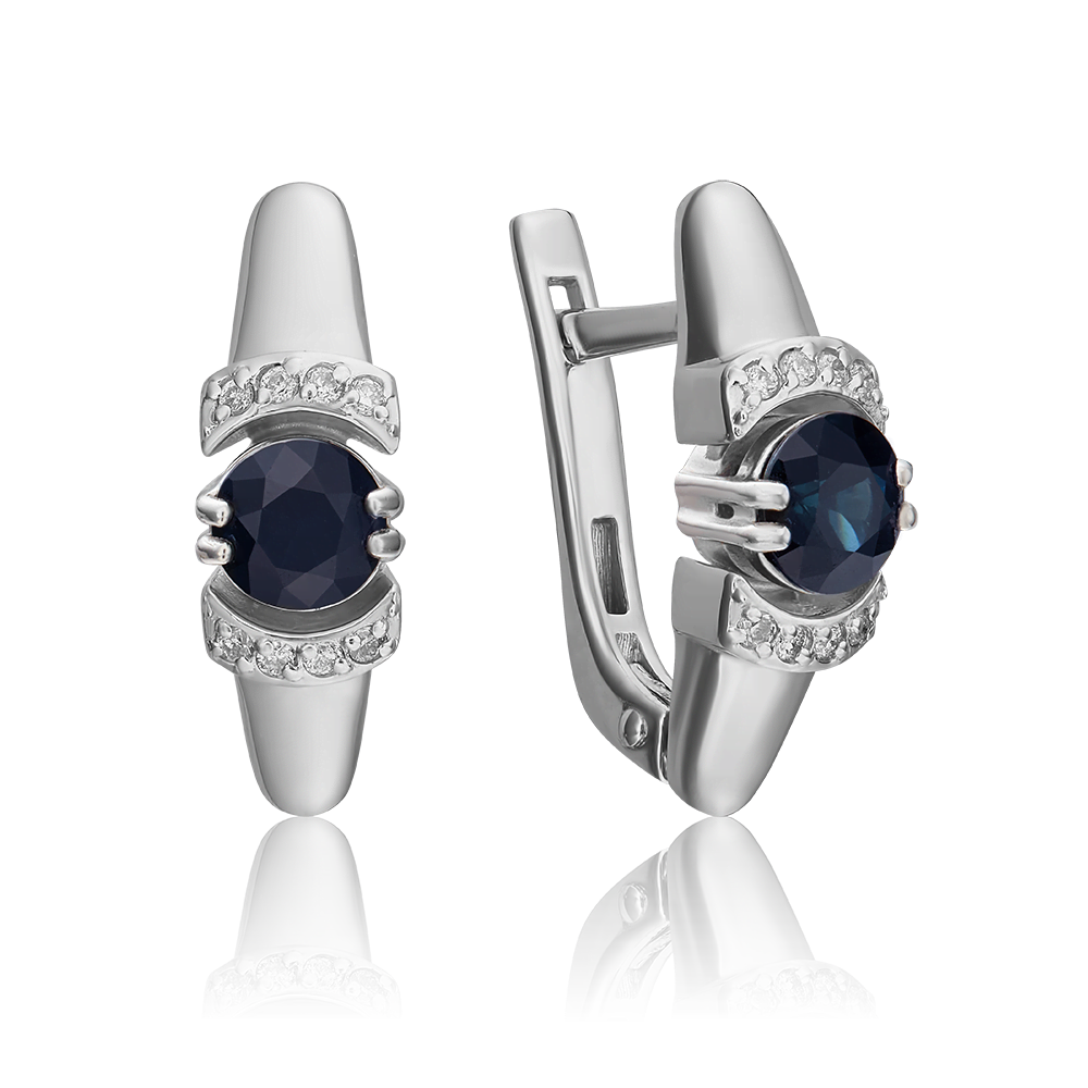 Серьги с английским замком из белого золота с сапфиром и бриллиантами 02-0605-00-105-1120-30