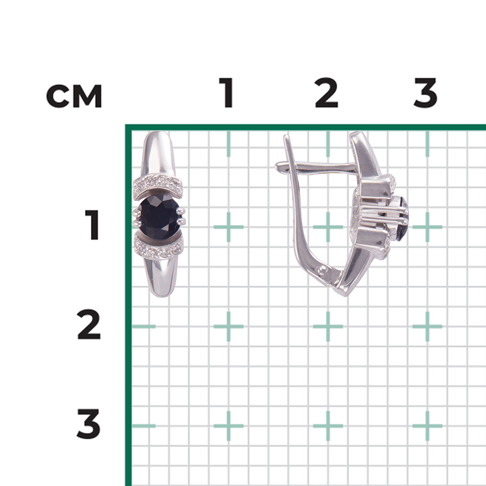 Серьги с английским замком из белого золота с сапфиром и бриллиантами 02-0605-00-105-1120-30