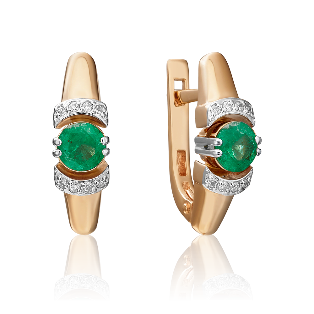 Серьги с английским замком из красного золота с изумрудом и бриллиантами 02-0604-00-106-1110-30