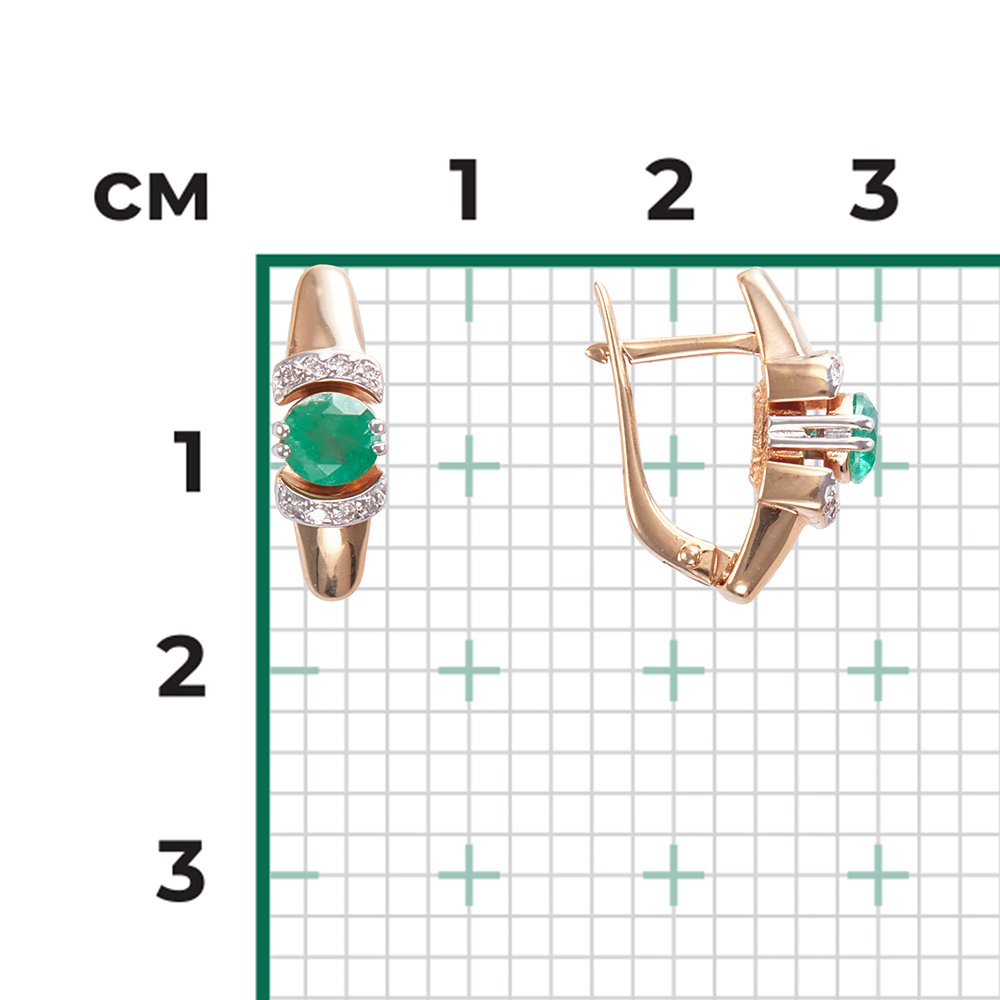 Серьги с английским замком из красного золота с изумрудом и бриллиантами 02-0604-00-106-1110-30