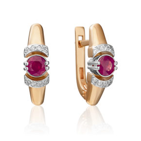 Серьги с английским замком из красного золота с рубином и бриллиантами 02-0604-00-107-1110-30