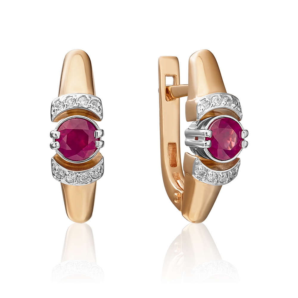 Серьги с английским замком из красного золота с рубином и бриллиантами 02-0604-00-107-1110-30