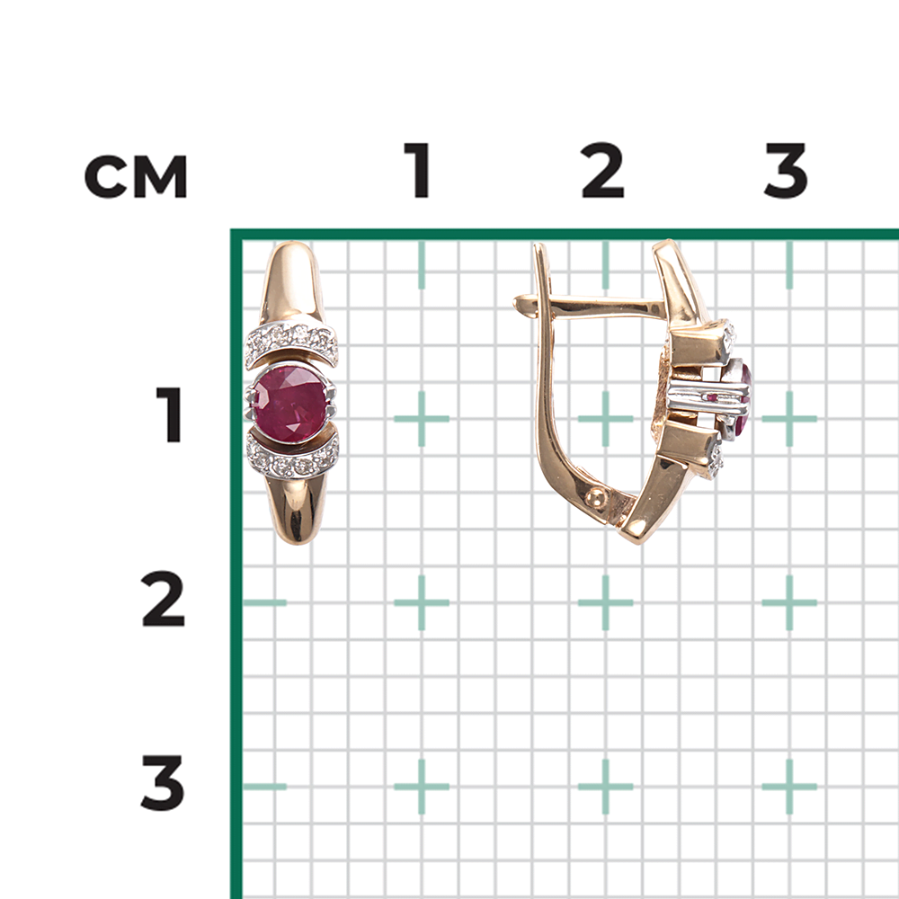 Серьги с английским замком из красного золота с рубином и бриллиантами 02-0604-00-107-1110-30