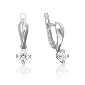 Серьги с английским замком из белого золота с бриллиантом