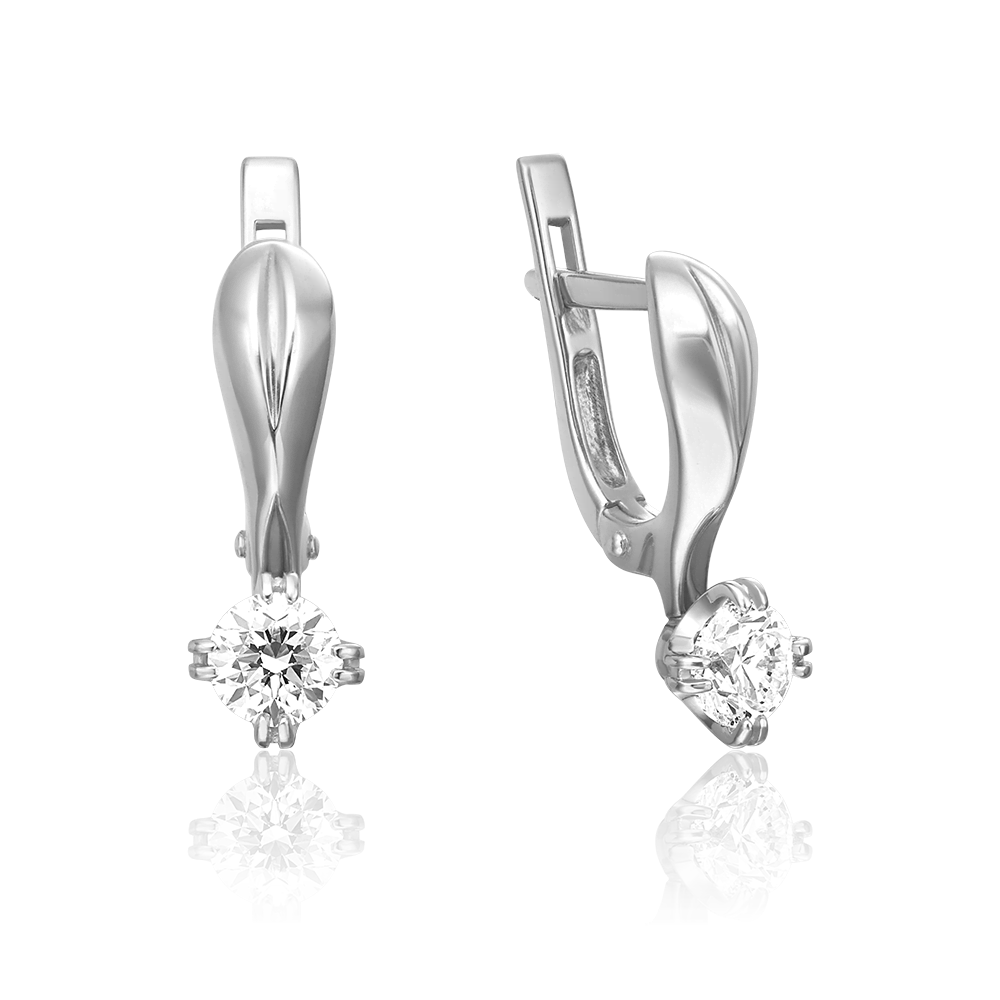 Серьги с английским замком из белого золота с бриллиантом 02-0517-00-101-1120-30