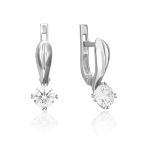 Серьги с английским замком из белого золота с бриллиантом