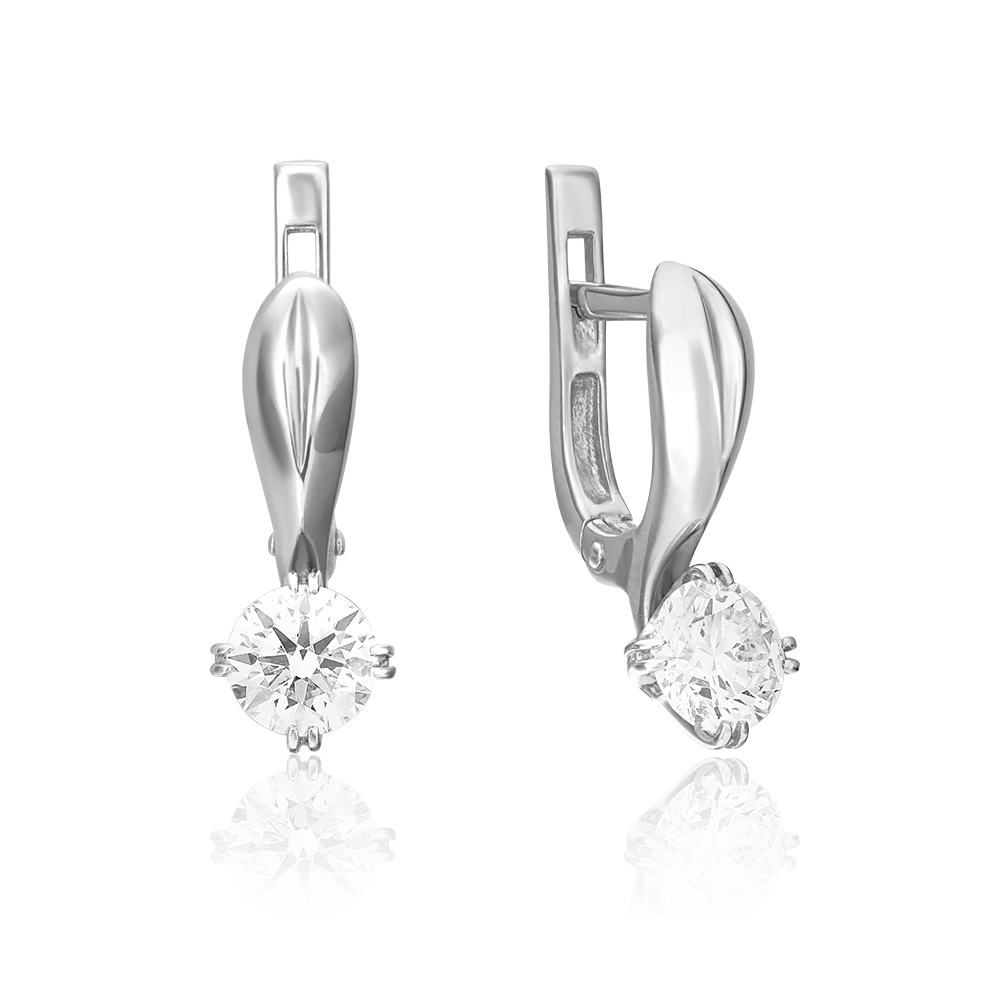 Серьги с английским замком из белого золота с бриллиантом 02-0521-00-101-1120-30