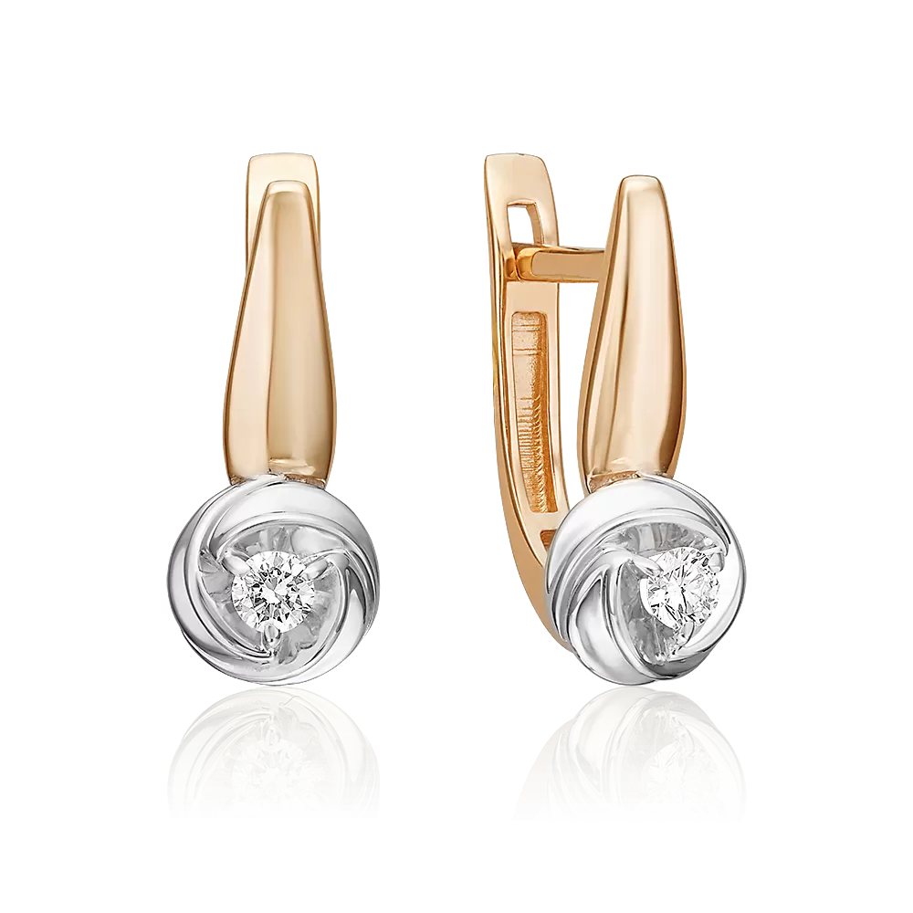 Серьги с английским замком из красного золота с бриллиантом 02-5448-00-101-1110