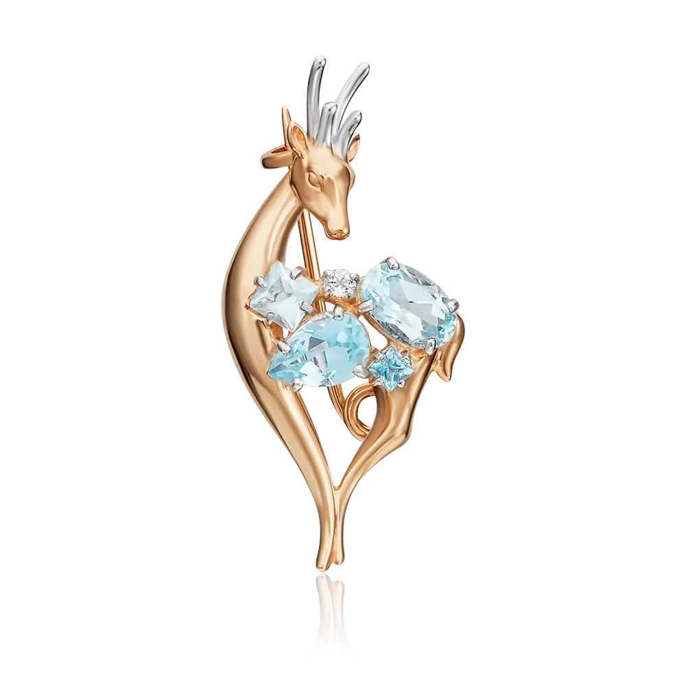 Брошь «Олень» из красного золота с топазами 04-0235-00-201-1110-57