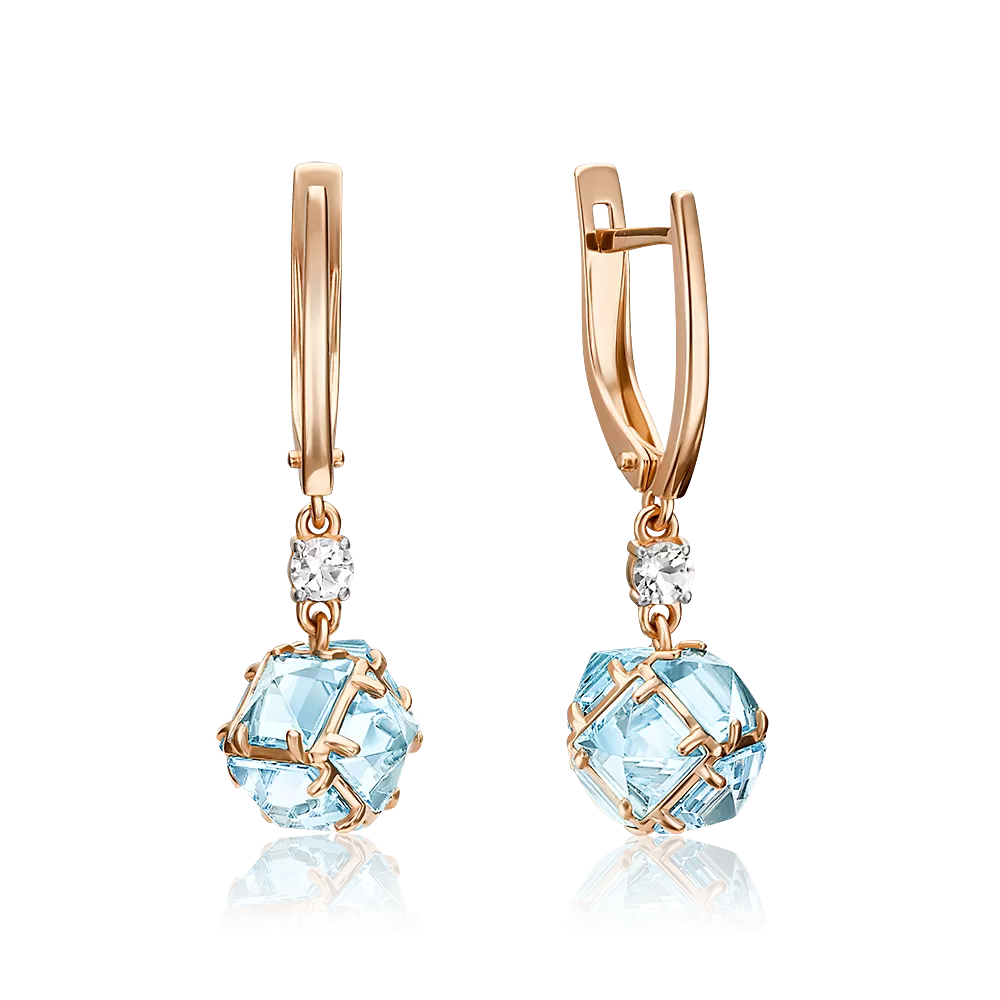 Серьги с английским замком из красного золота с топазами и натуральным топазом white 02-4547-00-201-1110-57