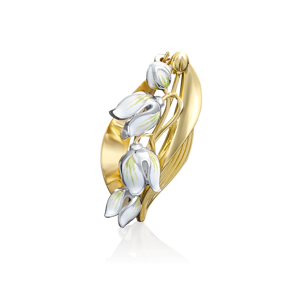 Брошь «Ландыш» из комбинированного золота с эмалью 04-0165-00-000-1121-59