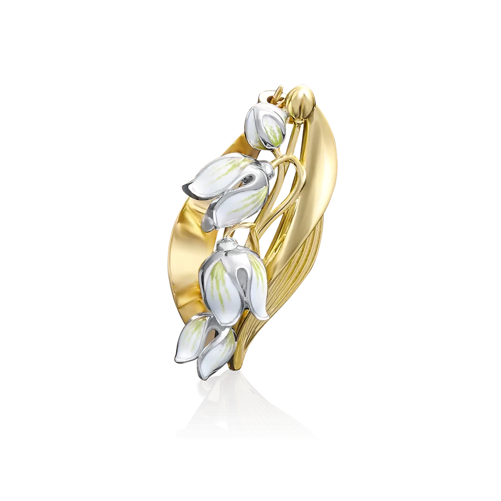 Брошь «Ландыш» из комбинированного золота с эмалью 04-0165-00-000-1121-59