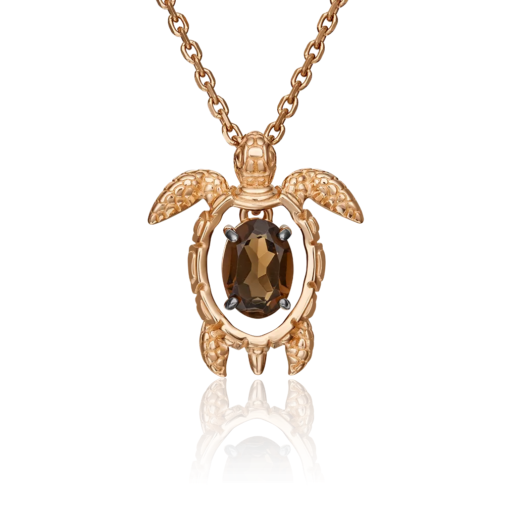 Подвеска «Черепаха» из красного золота с кварцем дымчатым 03-3060-00-202-1110-57