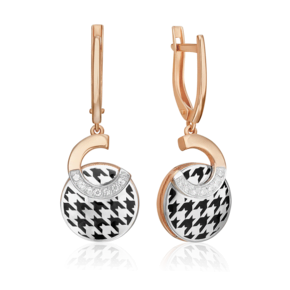 Серьги с принтом «Гусиная лапка» из комбинированного золота с фианитами и эмалью 02-5200-00-401-1111