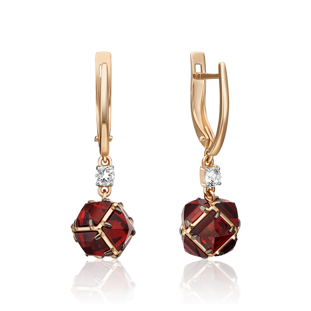 Серьги с английским замком из красного золота с гранатами и натуральным топазом white 02-4547-00-264-1110-57