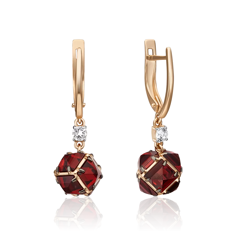 Серьги с английским замком из красного золота с гранатами и натуральным топазом white 02-4547-00-264-1110-57