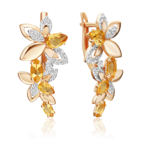 Серьги «Осенний вальс» с английским замком из красного золота с цитринами и натуральными топазами white 02-5566-00-282-1110