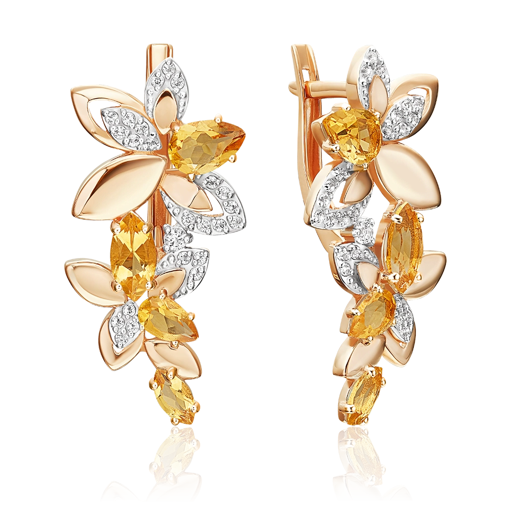 Серьги «Осенний вальс» с английским замком из красного золота с цитринами и натуральными топазами white 02-5566-00-282-1110