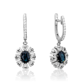 Серьги с английским замком из белого золота с сапфиром и бриллиантами 02-0780-00-105-1120-30