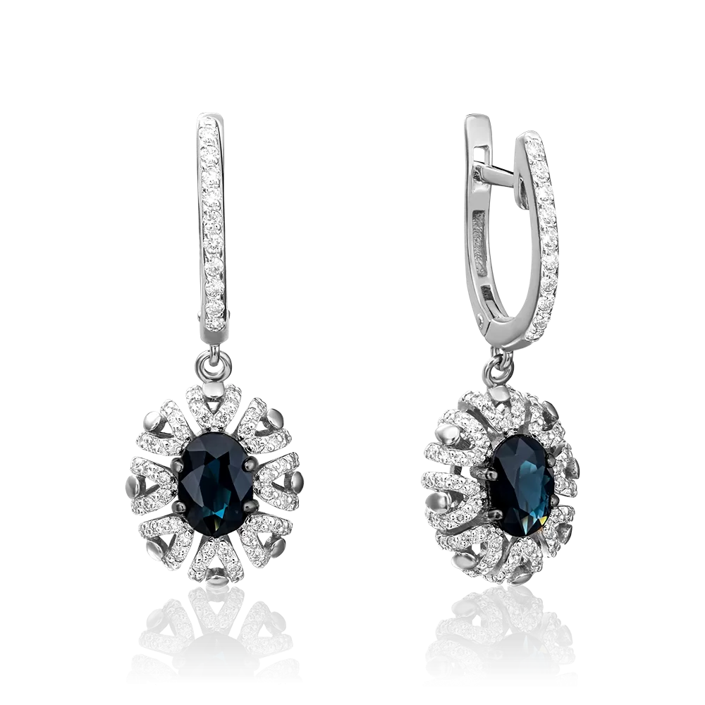 Серьги с английским замком из белого золота с сапфиром и бриллиантами 02-0780-00-105-1120-30